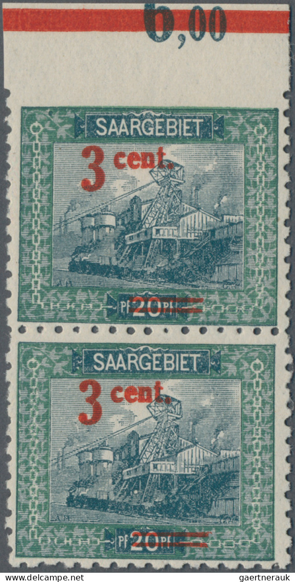 Deutsche Abstimmungsgebiete: Saargebiet: 1921, 3 C Auf 20 Pf Bläulichgrün/grünli - Unused Stamps