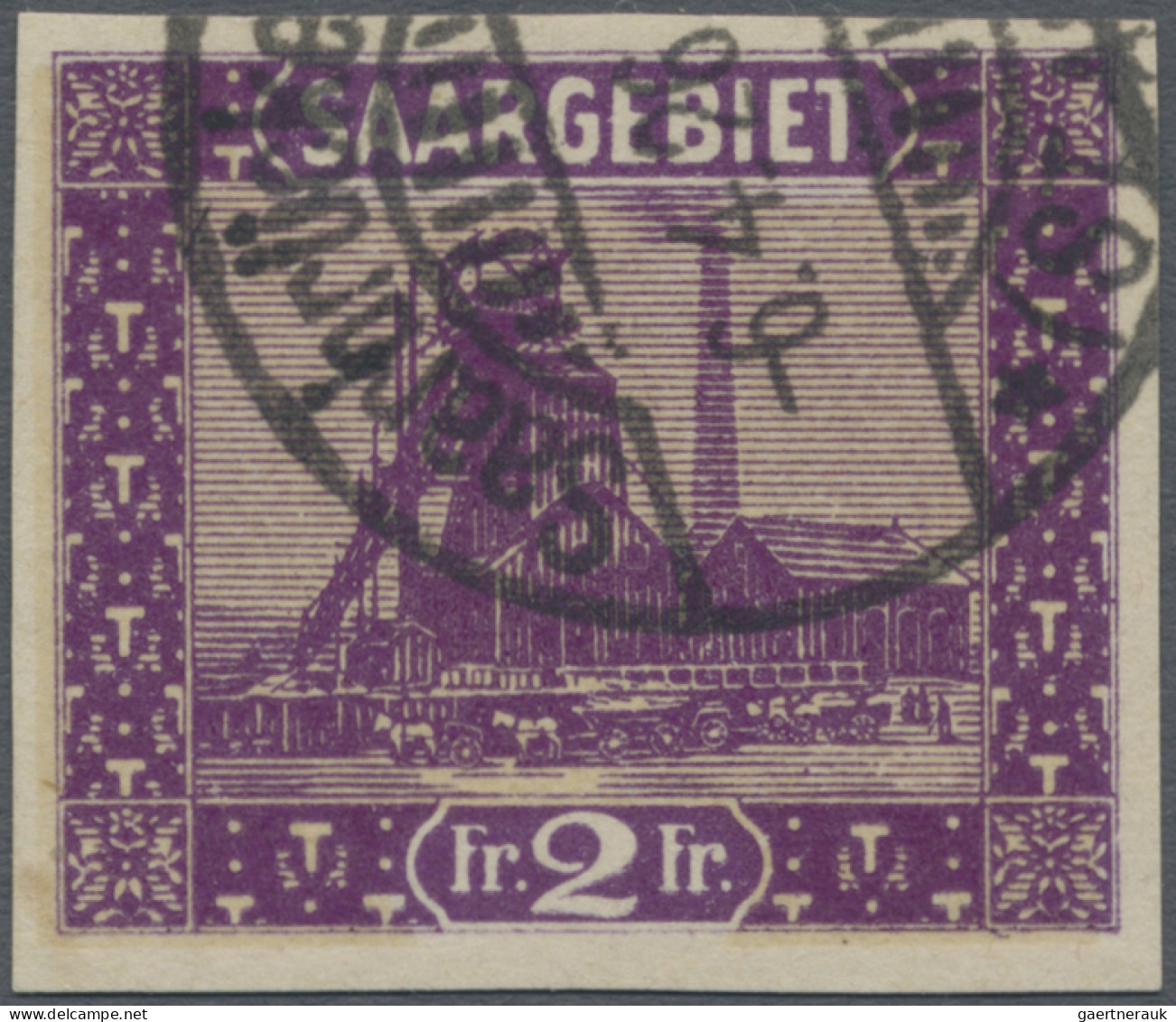 Deutsche Abstimmungsgebiete: Saargebiet: 1922, 2 Fr Landschaften III, Ungezähnt, - Used Stamps