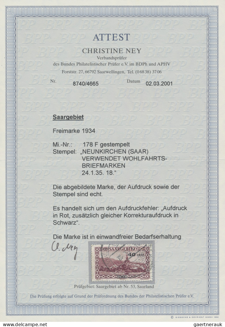 Deutsche Abstimmungsgebiete: Saargebiet: 1934, 40 C./50 C. Dunkelrotkarmin, Abar - Used Stamps
