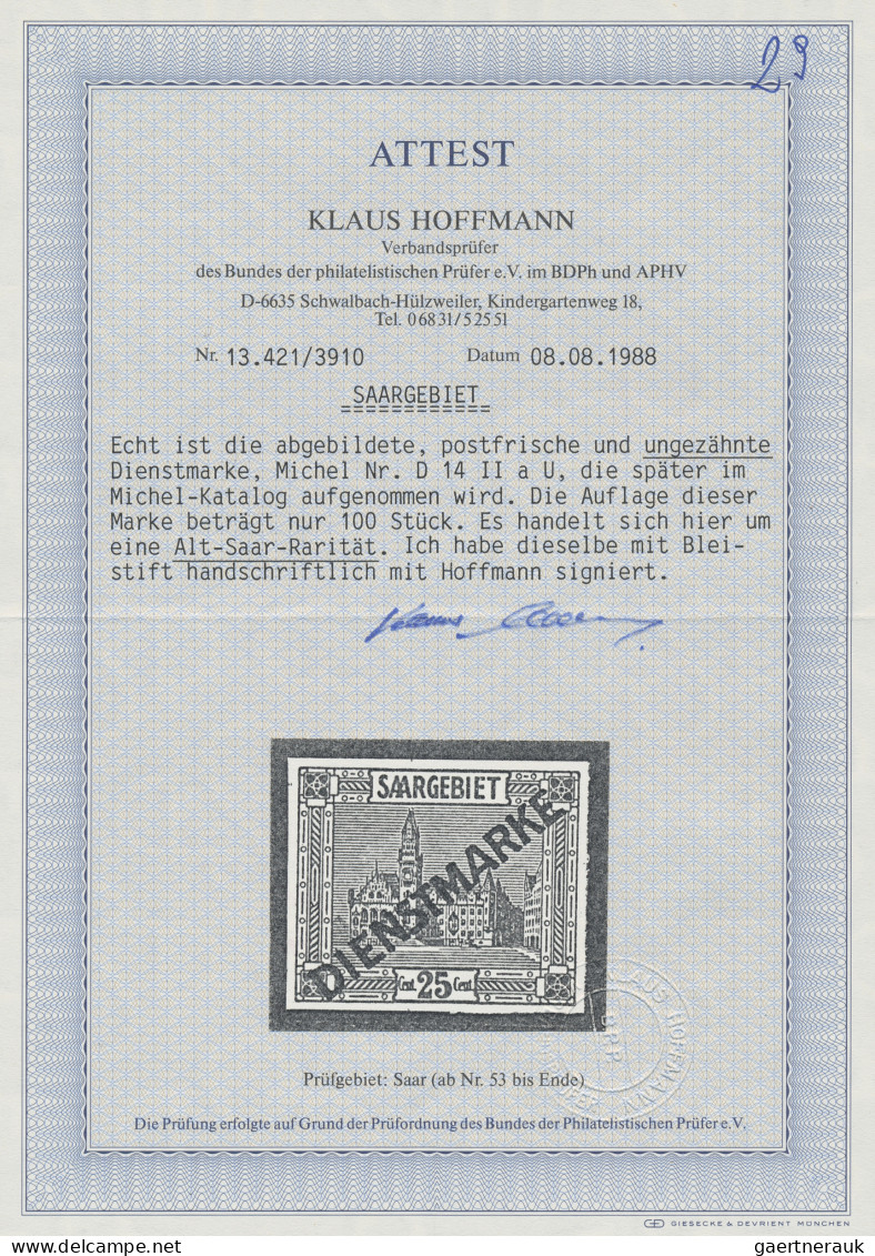 Deutsche Abstimmungsgebiete: Saargebiet - Dienstmarken: 1923, 25 C Rötlichlila, - Service