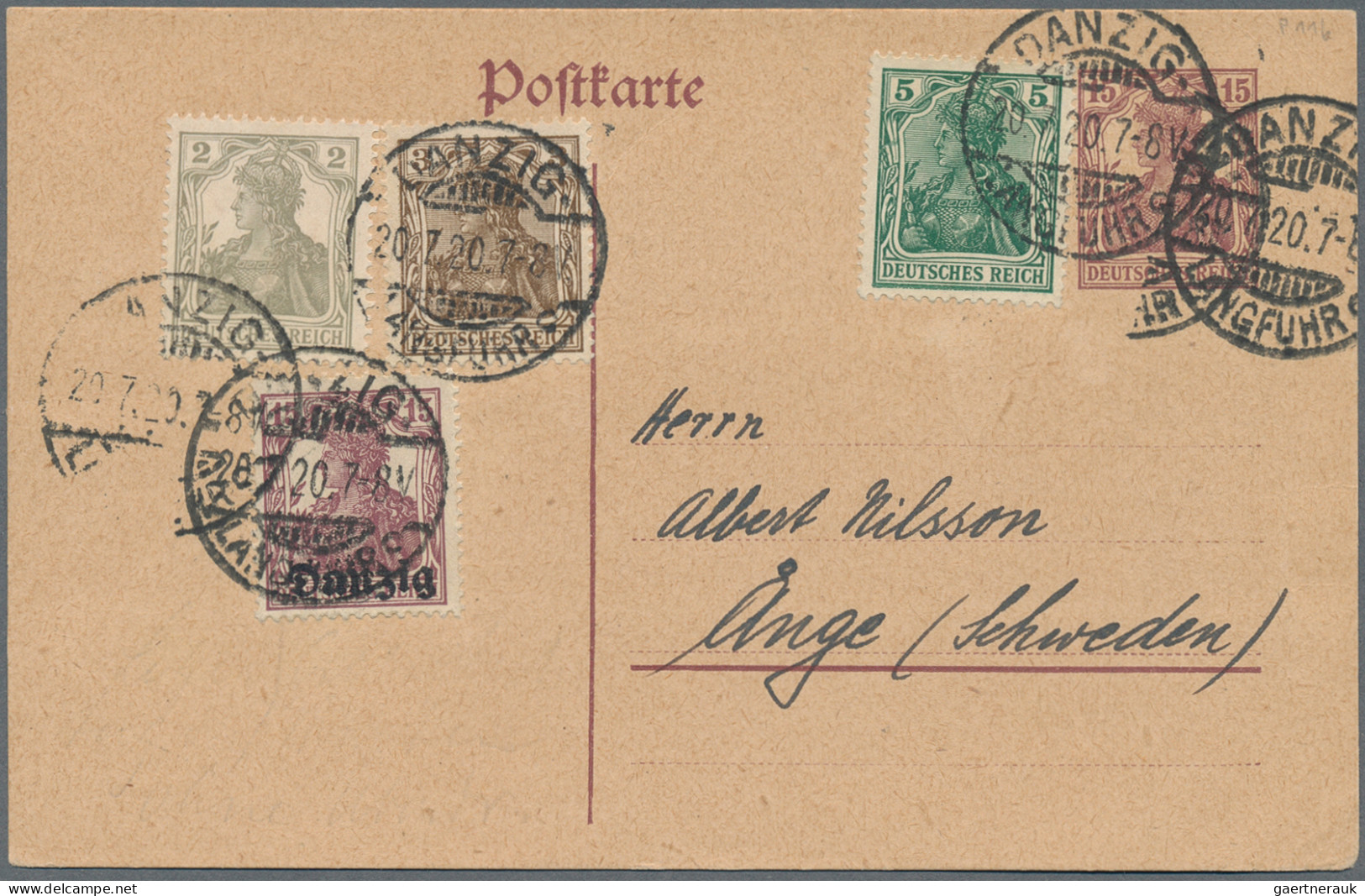 Danzig: 1920, Mitläufer Dt.Reich Ganzsachenkarte 15 Pfg. Braunlila Mit Zusatzfra - Autres & Non Classés