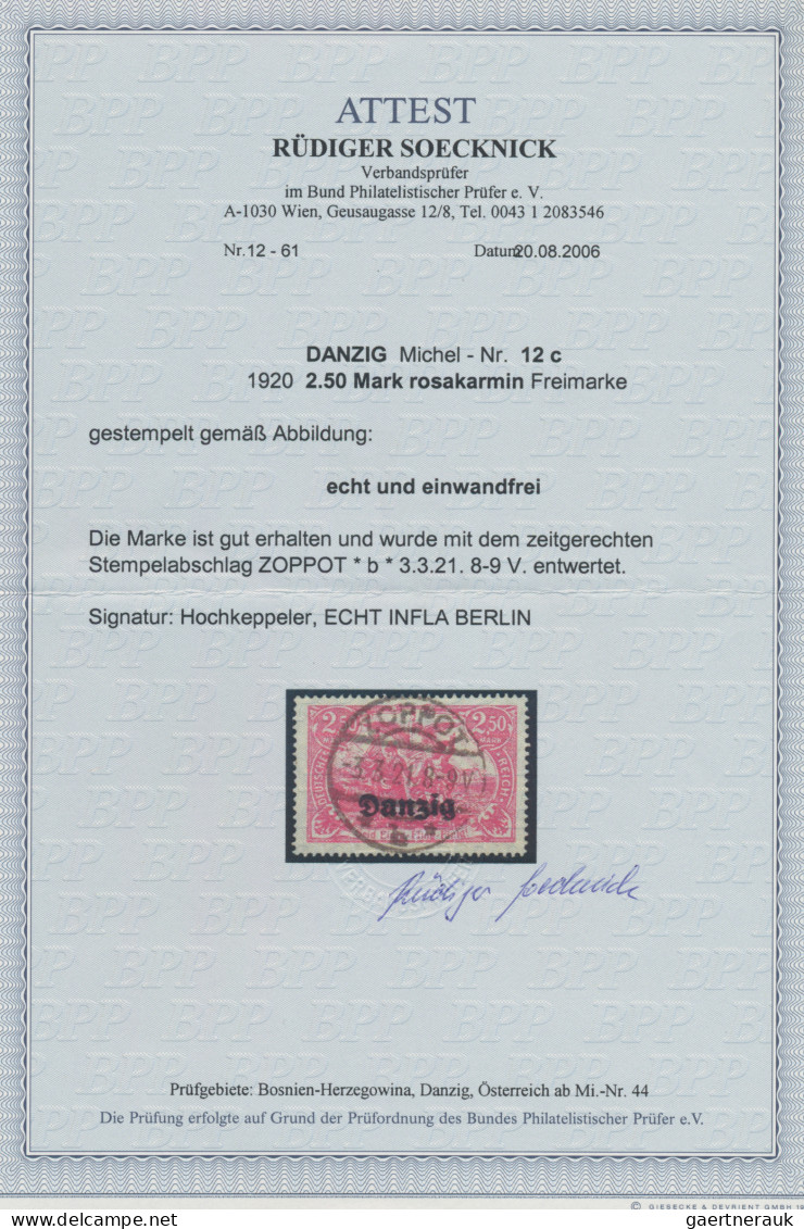 Danzig: 1920, Freimarken 2.50 Mark Rosakarmin Echt Und Zeitgerecht Entwertet "ZO - Other & Unclassified