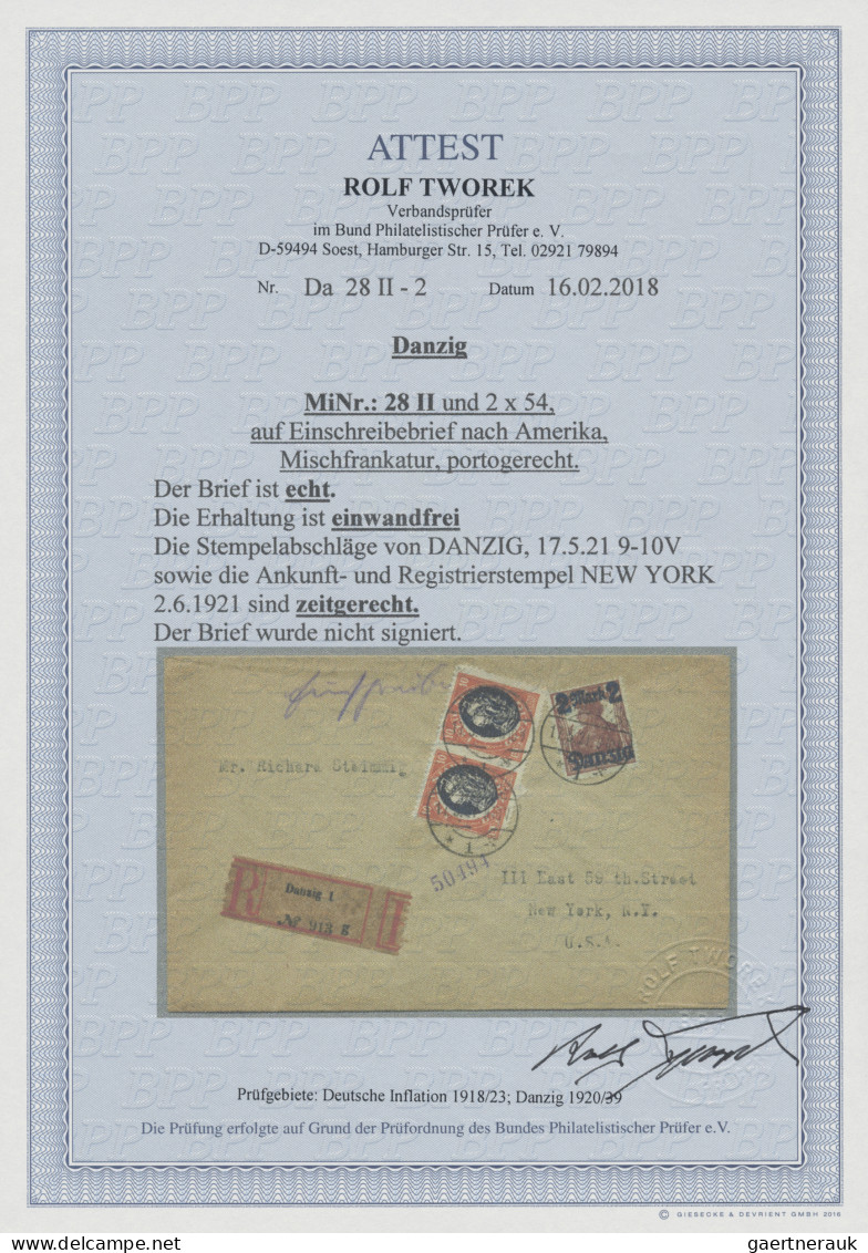 Danzig: 1920, 2 Mark Auf 35 Pfg. Rötlichbraun Mit Hellgrüngrauem Unterdruck, Spi - Other & Unclassified