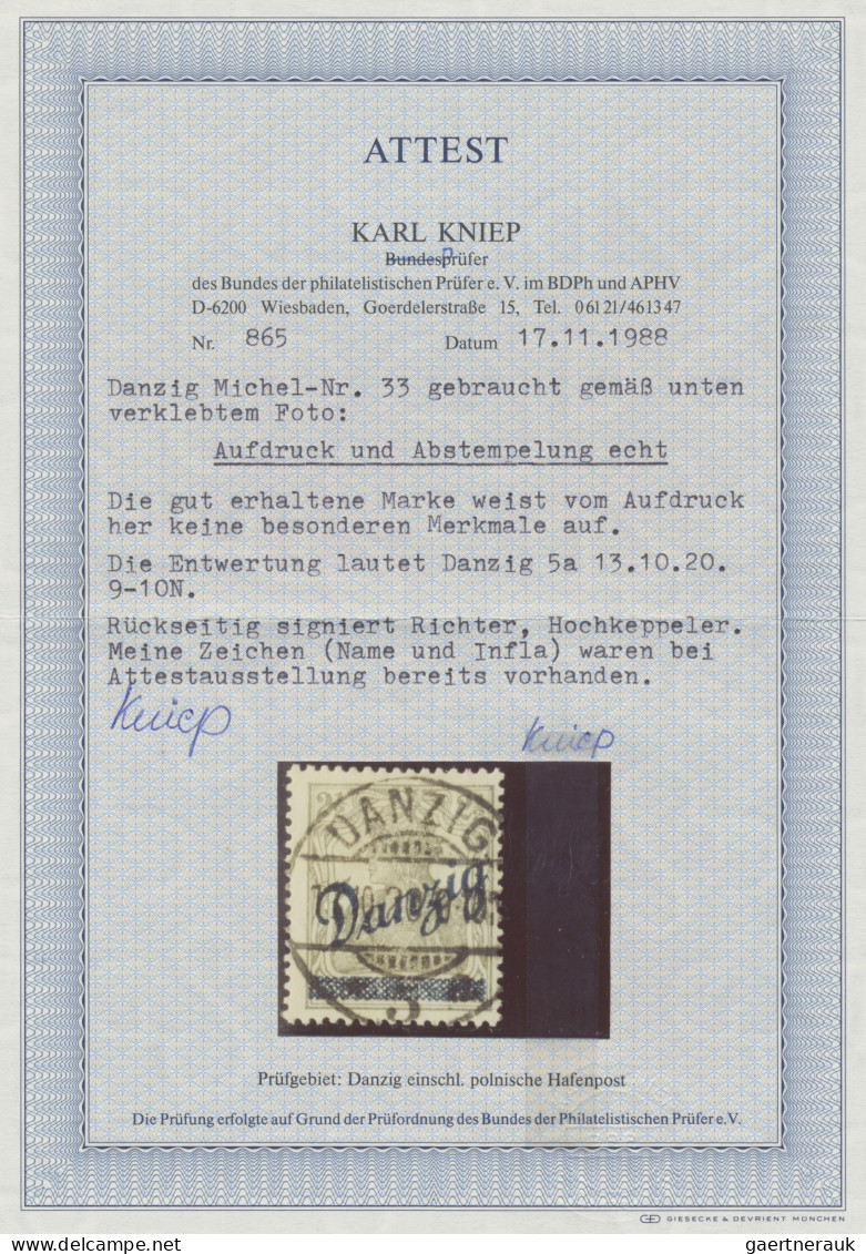 Danzig: 1920 'Kleiner Innendienst' Kompletter, Gebrauchter Satz, Teils Auf Brief - Autres & Non Classés