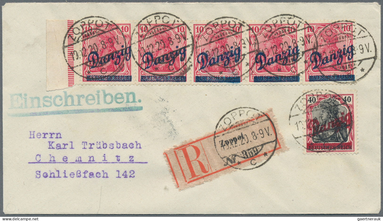 Danzig: 1920, Kleiner Innendienst 10 Pfg. Rotkarmin Im Waagerechten Rand-5er-Str - Other & Unclassified