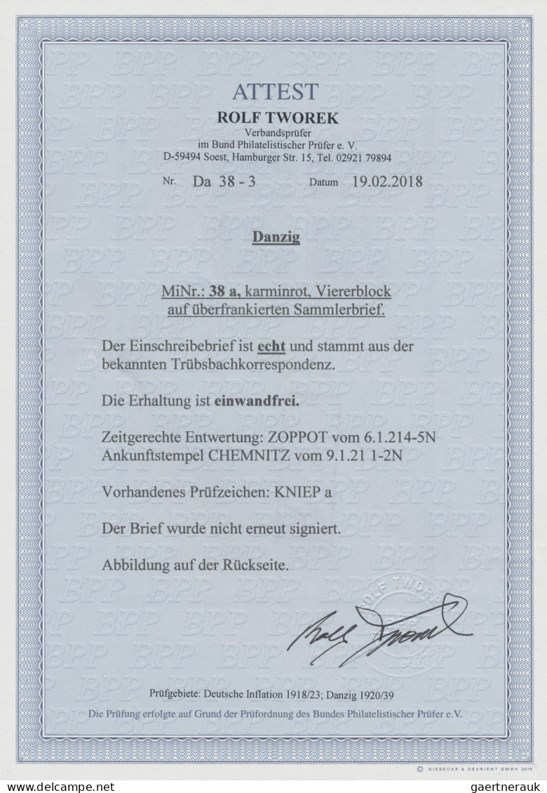 Danzig: 1920, Kleiner Innendienst 40 Pfg. Karminrot/schwarz Im 4er-Block Auf übe - Other & Unclassified