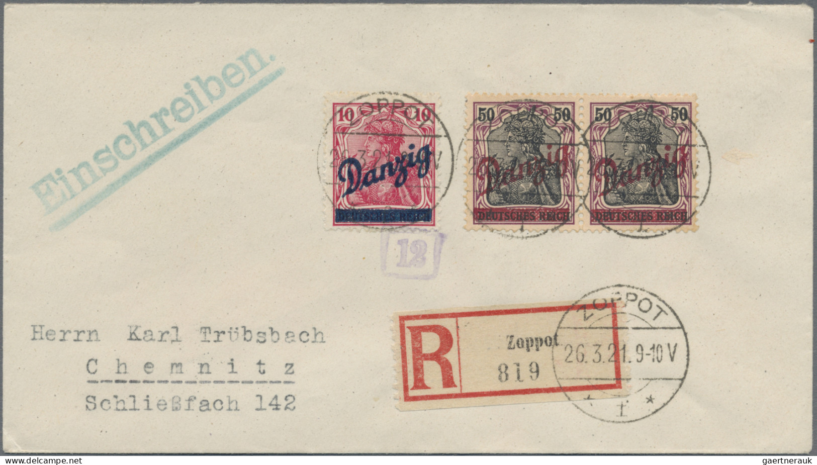 Danzig: 1920, Kleiner Innendienst 50 Pfg. Graulila/schwarz Auf Hellchromgelb Im - Other & Unclassified