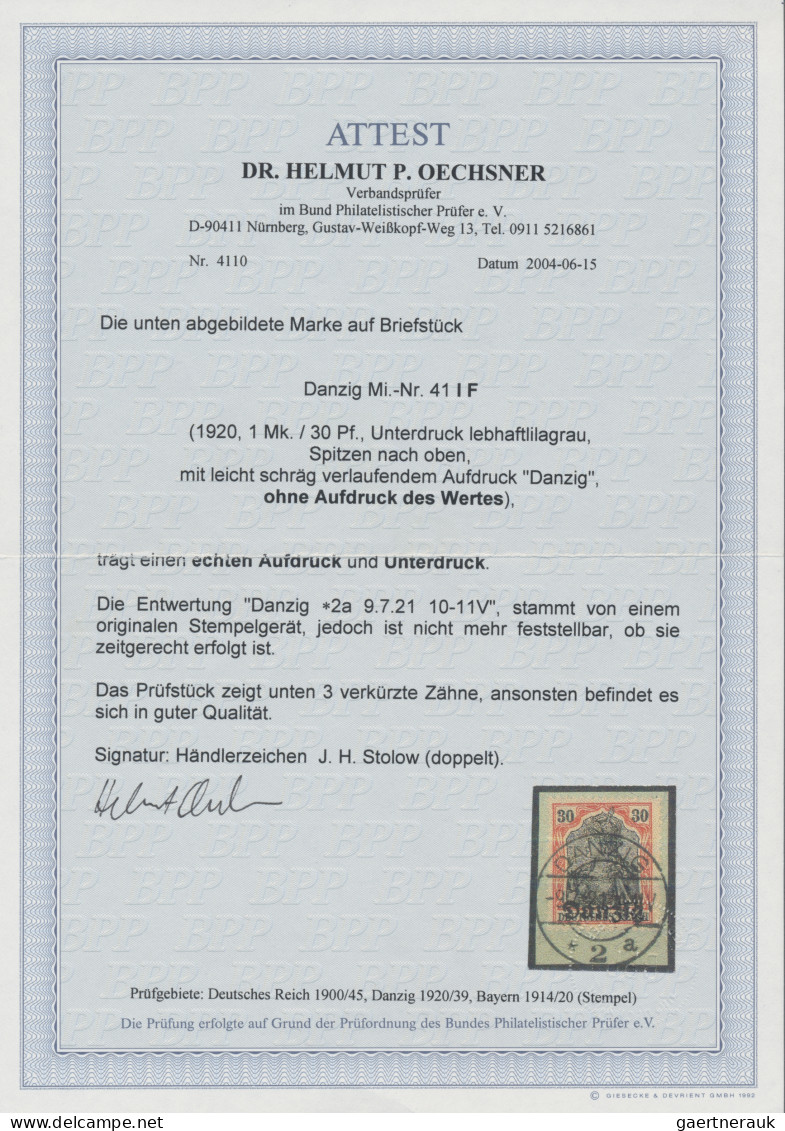 Danzig: 1920, 1 M. Auf 30 Pfg Germania Mit Netzunterdruck "Spitzen Nach Oben", O - Sonstige & Ohne Zuordnung