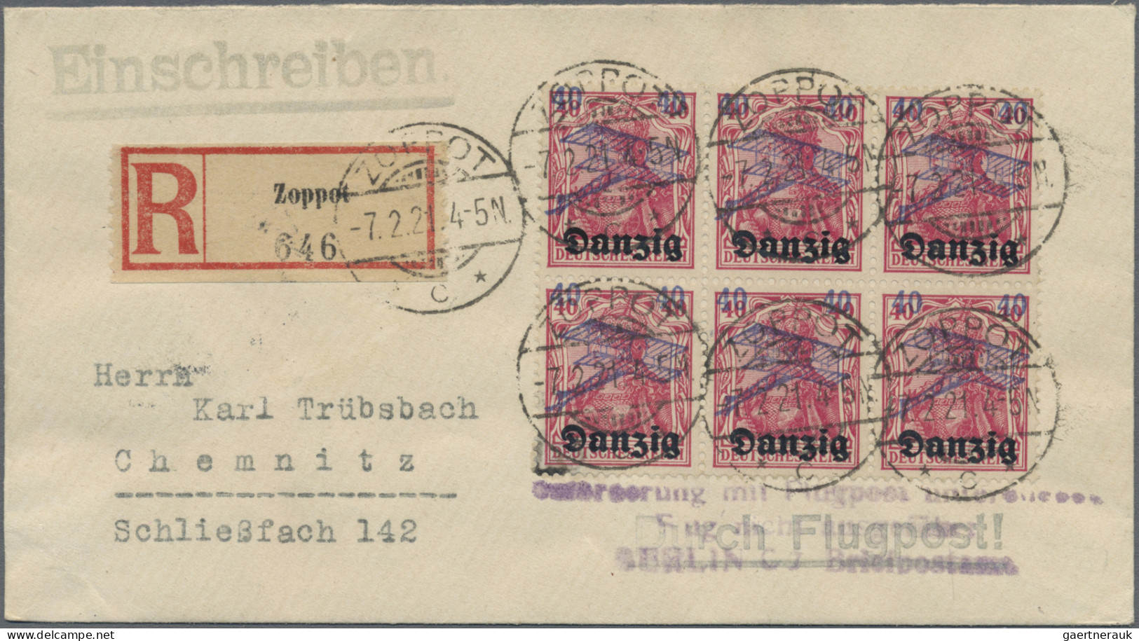 Danzig: 1920, Flugpost, Drei überfrankierte Trübsbach-R-Briefe Mit Einheiten-Fra - Other & Unclassified