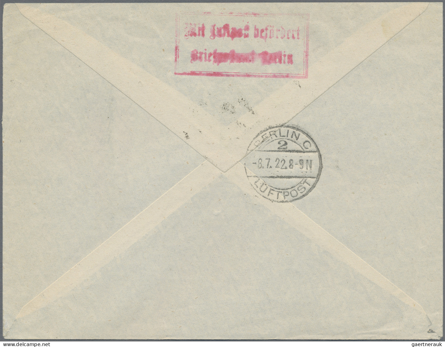Danzig: 1922, Flugpost 10 Mark Gün Als Einzelfrankatur Auf Luftpostbrief Von "DA - Autres & Non Classés