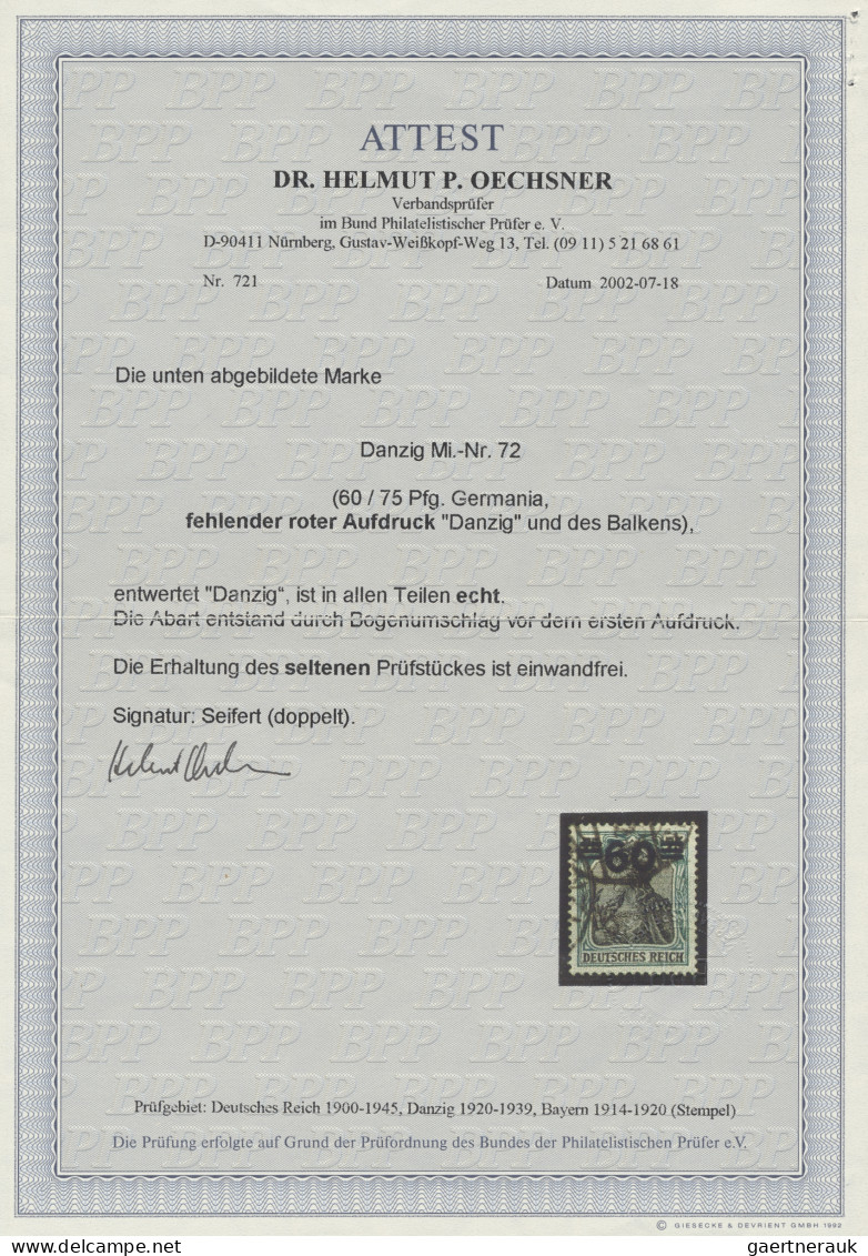 Danzig: 1921, Germania, 60 Auf 75 Pfg. Germania Ohne Aufdruck Des Landesnamens, - Sonstige & Ohne Zuordnung