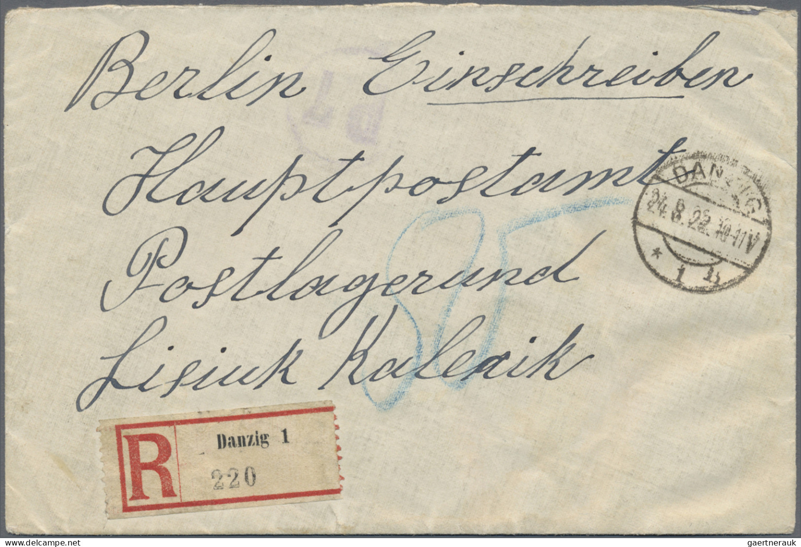 Danzig: 1922, Wappen 50 Mark Rot/gold, Stehendes Wasserzeichen, Rs. Auf R-Brief - Other & Unclassified