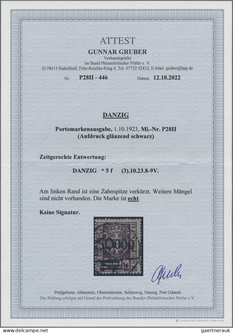 Danzig - Portomarken: 1923, 5.000 Auf 500 Mk Mit Glänzendem Aufdruck, Bis Auf Ei - Sonstige & Ohne Zuordnung