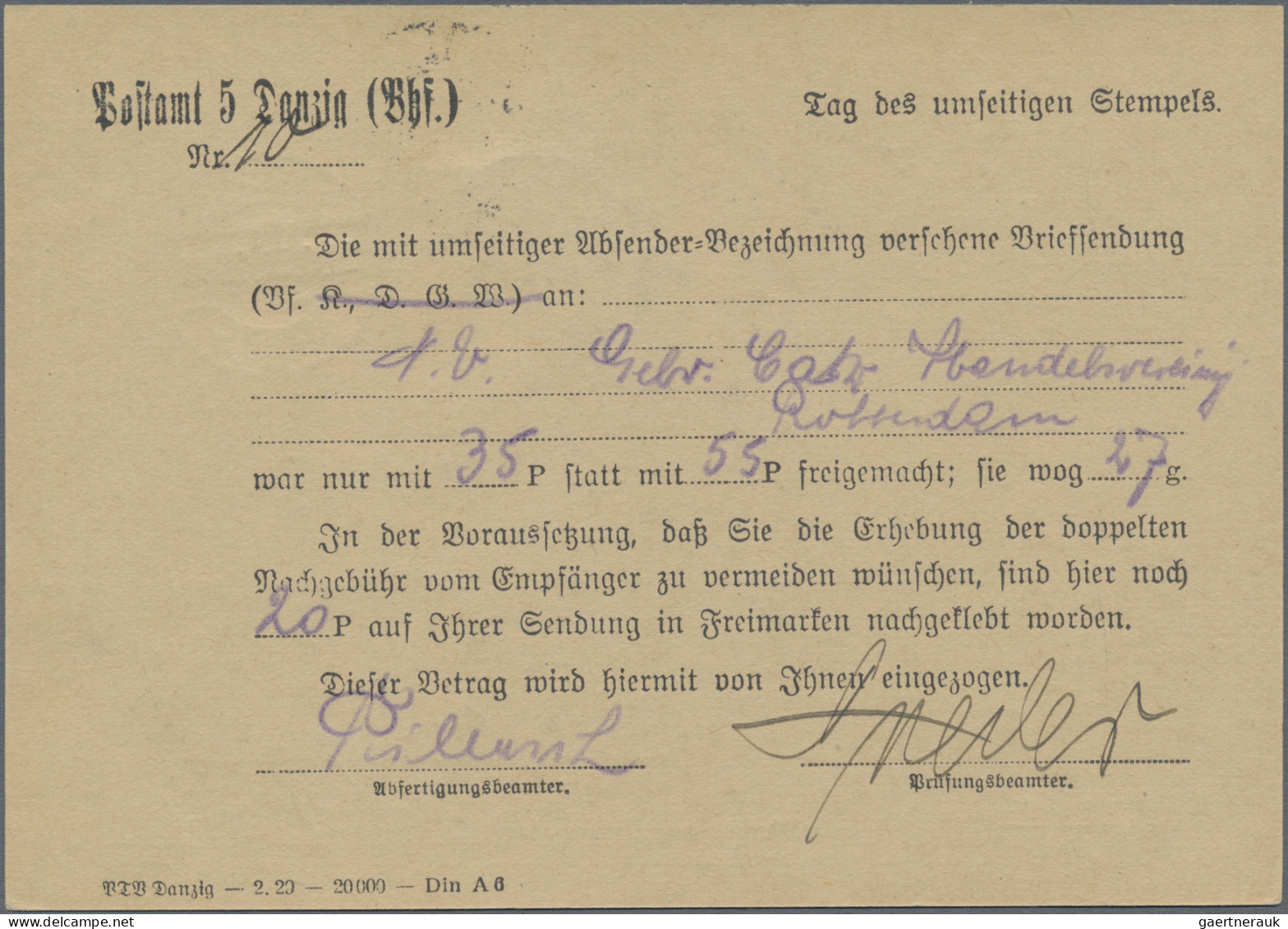 Danzig - Portomarken: 1934, 20 Auf 100 Pfg. Dunkelkobalt/schwarz Gestempelt 30.9 - Andere & Zonder Classificatie