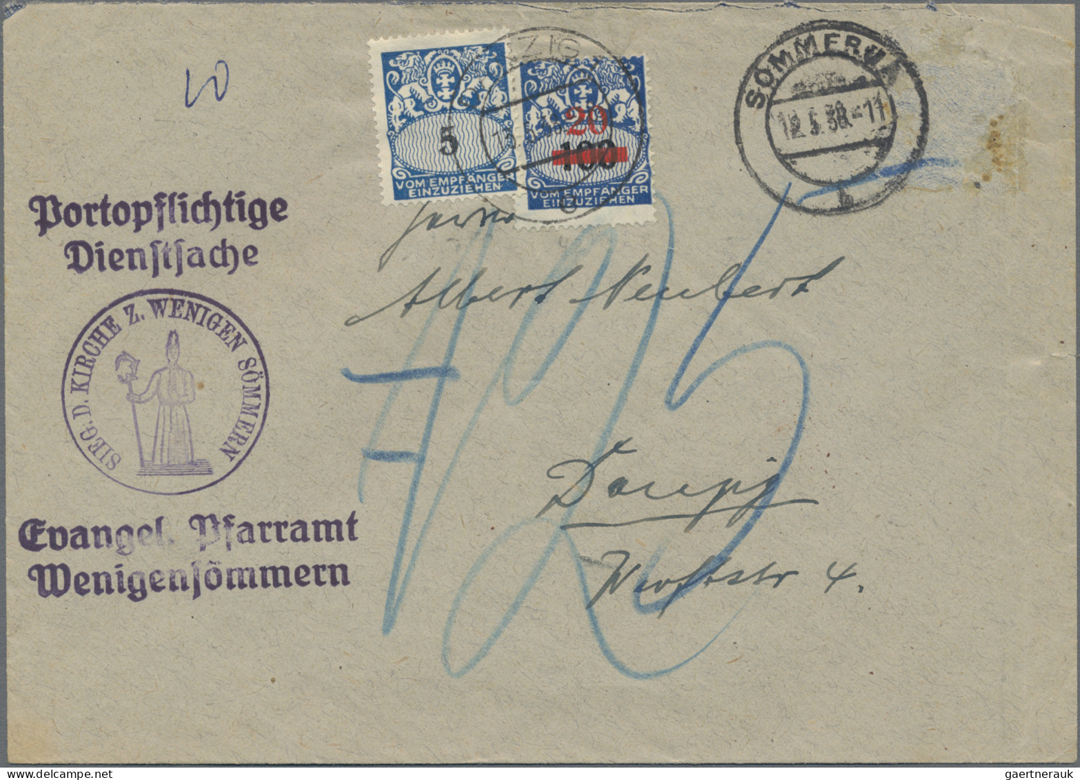Danzig - Portomarken: 1938, 20 Auf 100 Pfg. Dunkelkobalt Und 5 Pfg. Dunkelkobalt - Andere & Zonder Classificatie