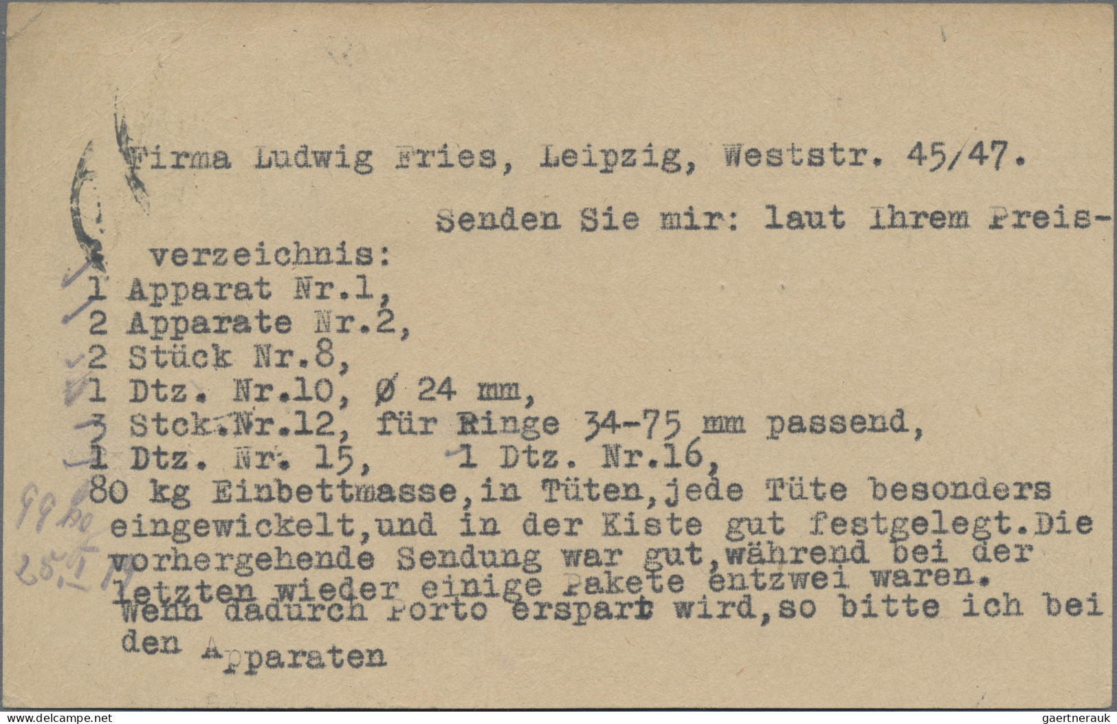 Danzig - Ganzsachen: 1920, Vorläufer Dt.Reich-Ganzsachenkarte 7½ Pfg. Germania M - Autres & Non Classés