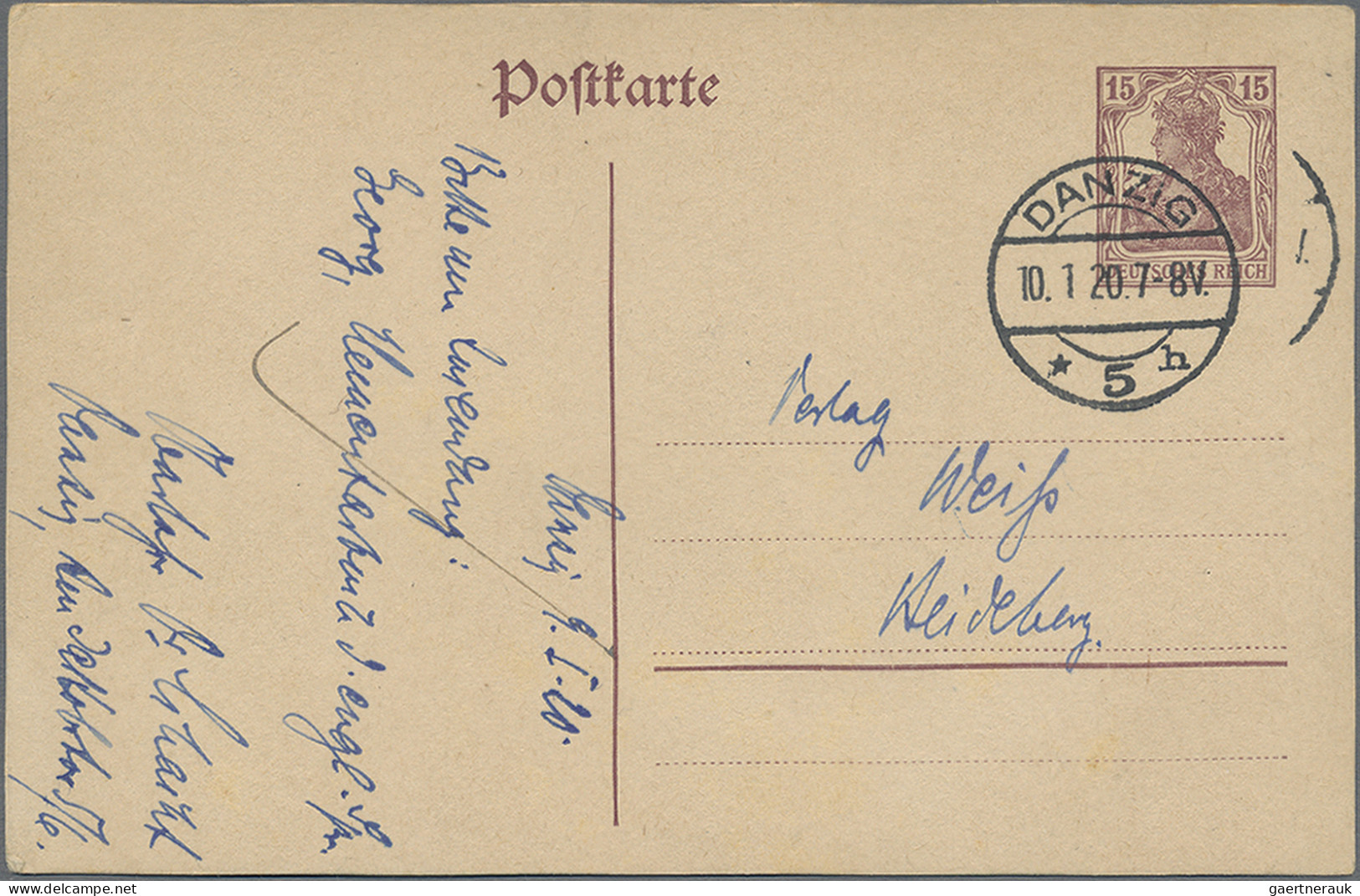 Danzig - Ganzsachen: 1920, 10.Januar, Vorläufer-Ersttag, Dt.Reich-Ganzsachenkart - Sonstige & Ohne Zuordnung