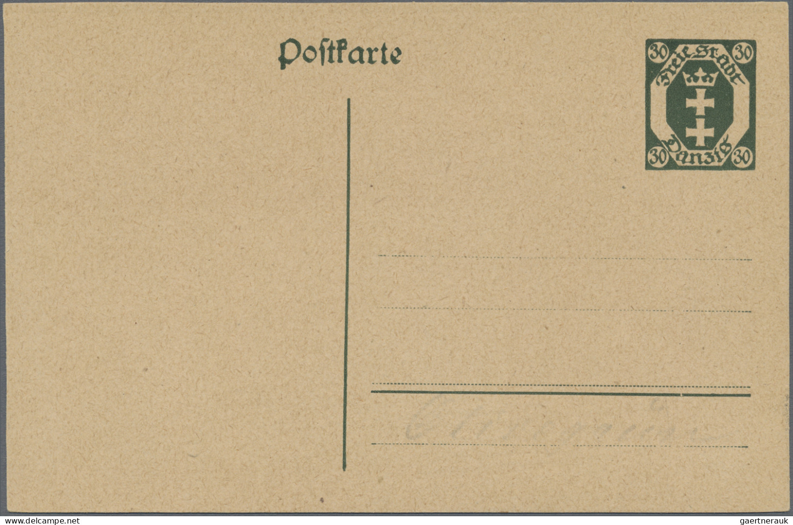 Danzig - Ganzsachen: 1921, Ganzsachenkarte Wappen 30 Pfg., Probedruck In Olivgrü - Sonstige & Ohne Zuordnung