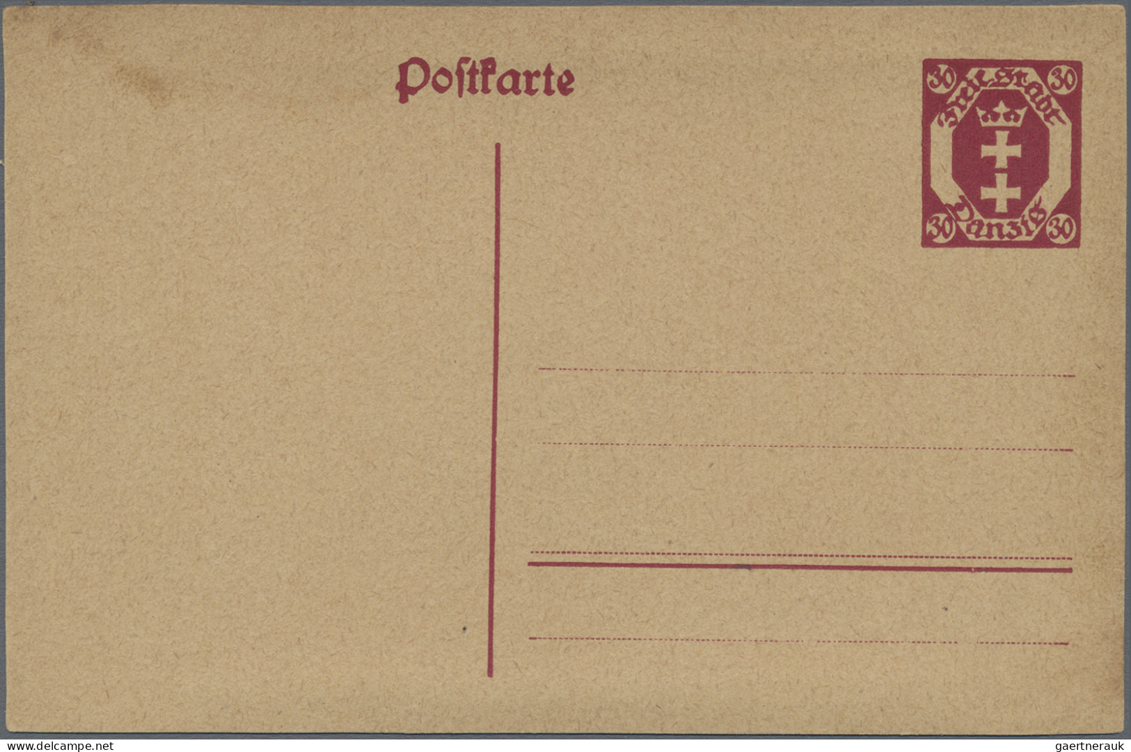 Danzig - Ganzsachen: 1921, Ganzsachenkarte Wappen 30 Pfg., Probedruck In Rot, Et - Other & Unclassified
