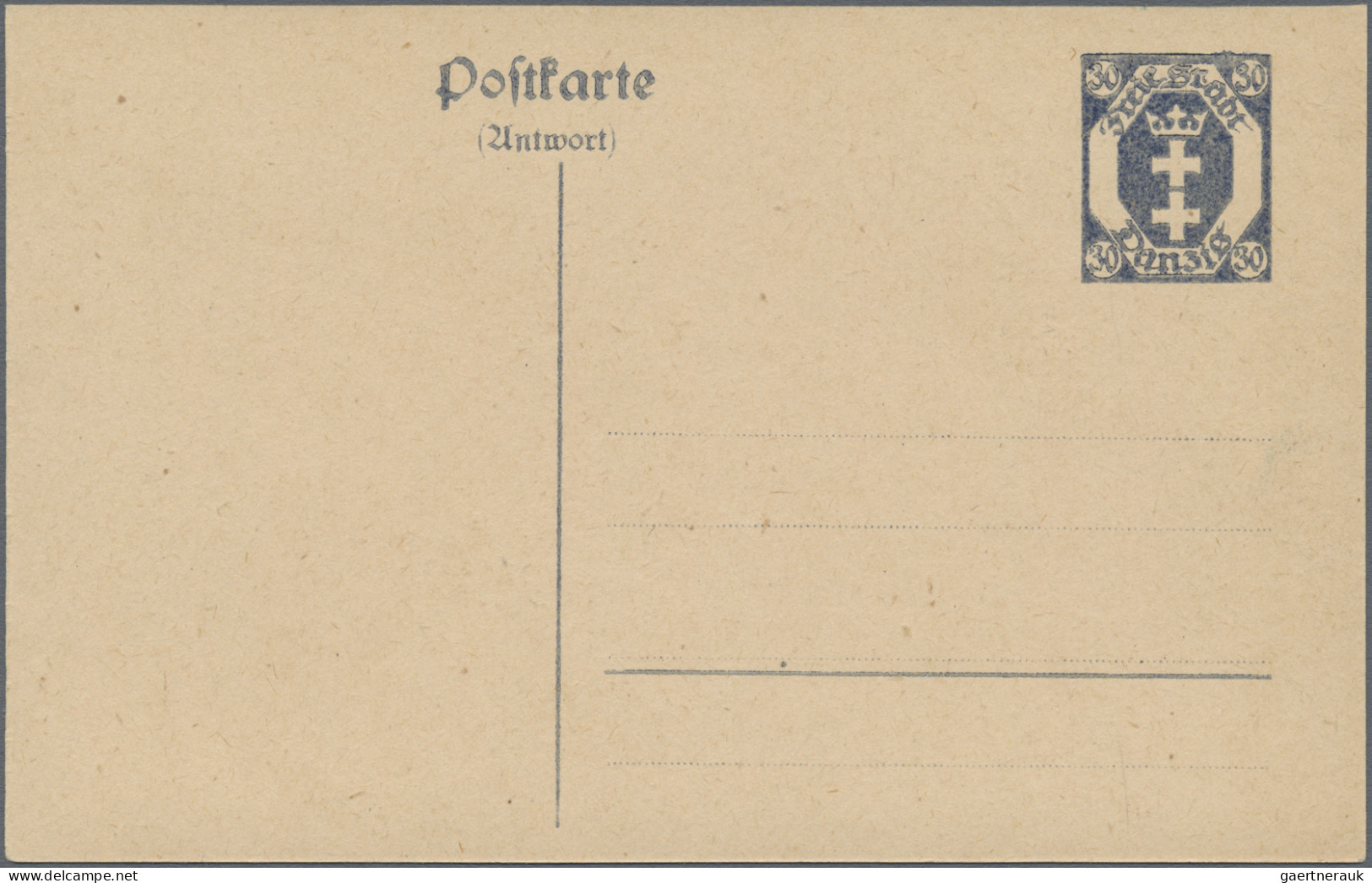 Danzig - Ganzsachen: 1921, Antwortteil Der Doppelkarte Wappen 30 Pfg., Probedruc - Sonstige & Ohne Zuordnung