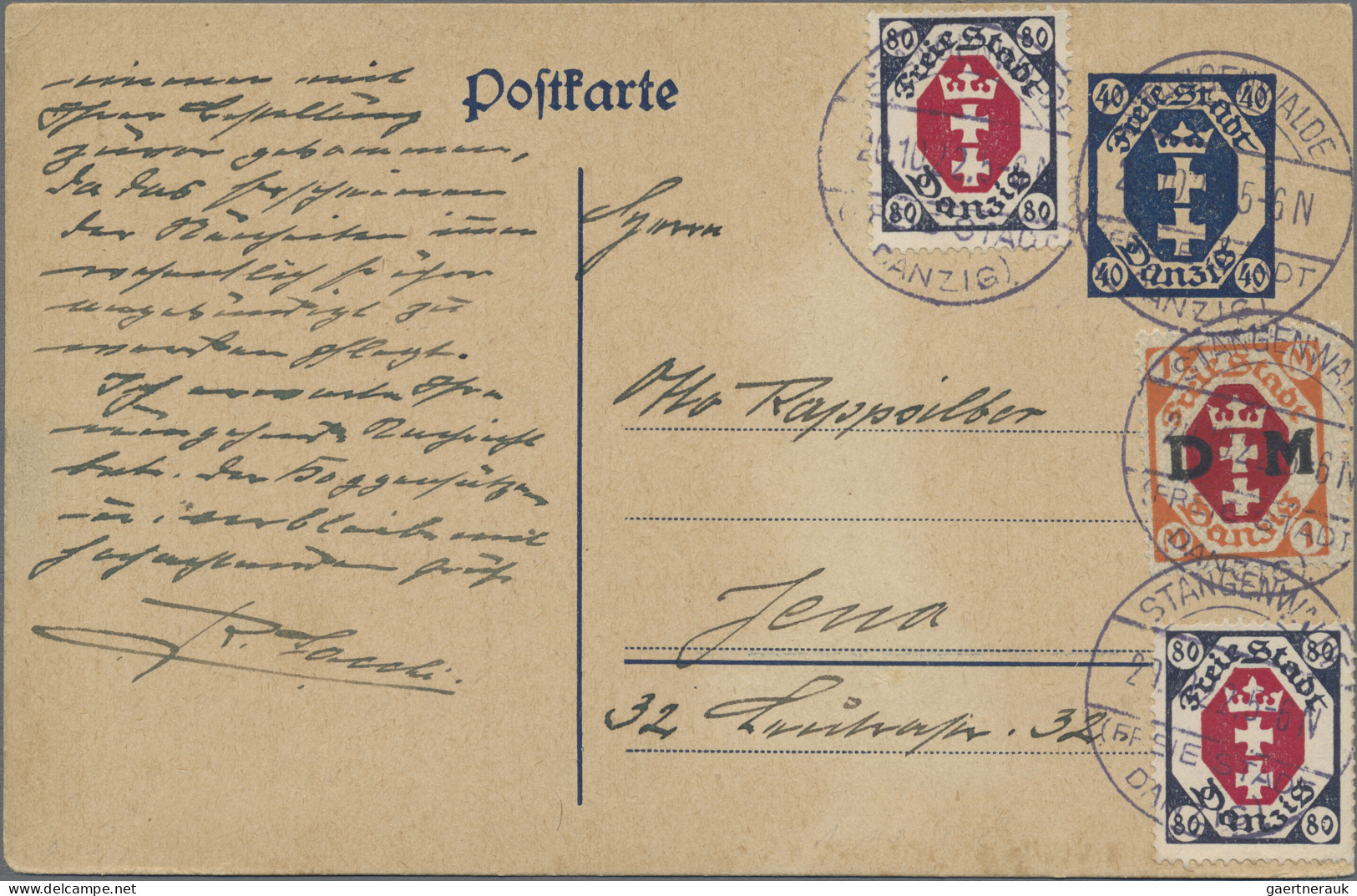 Danzig - Ganzsachen: 1922, Ganzsachenkarte 40 Pfg. Dunkelblau Mit Zusatzfrankatu - Other & Unclassified