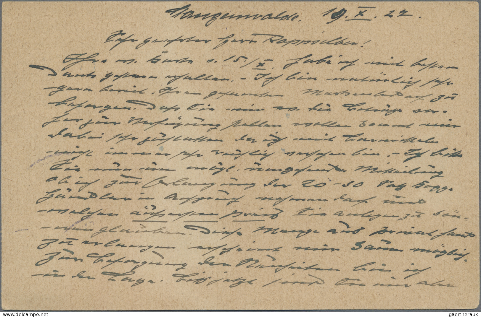 Danzig - Ganzsachen: 1922, Ganzsachenkarte 40 Pfg. Dunkelblau Mit Zusatzfrankatu - Autres & Non Classés