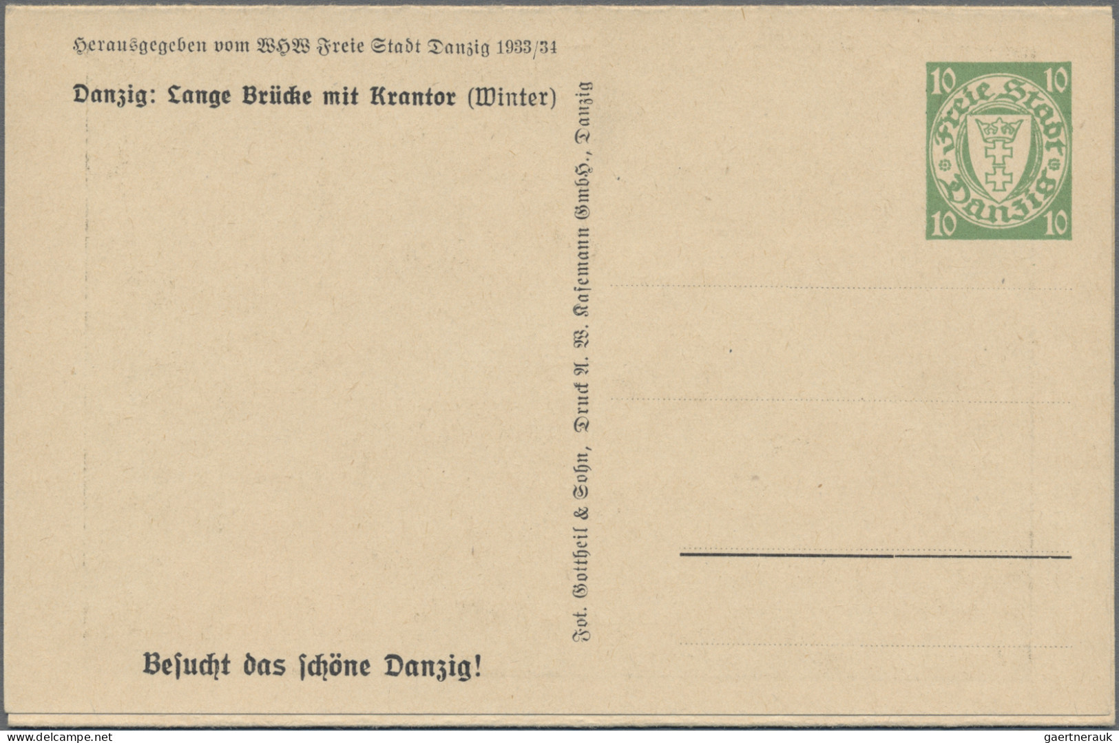 Danzig - Ganzsachen: 1934, Halbamtliche WHW-Sonderpostkarte 10 Pfg. Grün, 3er-St - Other & Unclassified