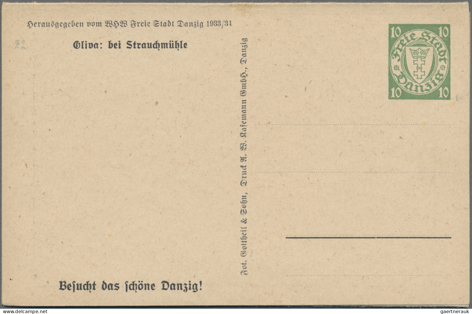 Danzig - Ganzsachen: 1934, Halbamtliche WHW-Sonderpostkarte 10 Pfg. Grün, 3er-St - Other & Unclassified