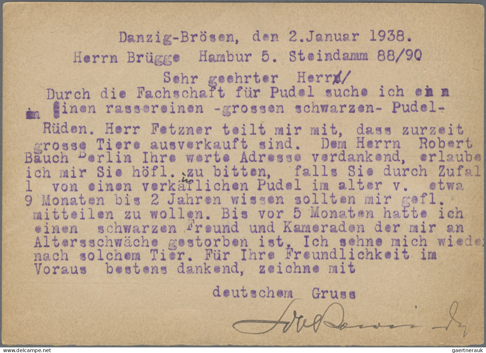 Danzig - Ganzsachen: 1938, Frageteil Der Doppelkarte 10 Pfg.+10 Pfg. Bedarfsgebr - Other & Unclassified