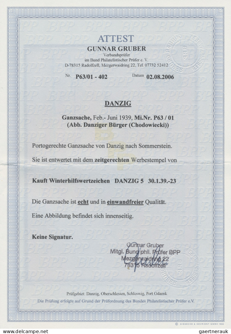 Danzig - Ganzsachen: 1939, Bildganzsachenkarte 10 Pfg. Blaugrün "Chodoweicki" Be - Autres & Non Classés