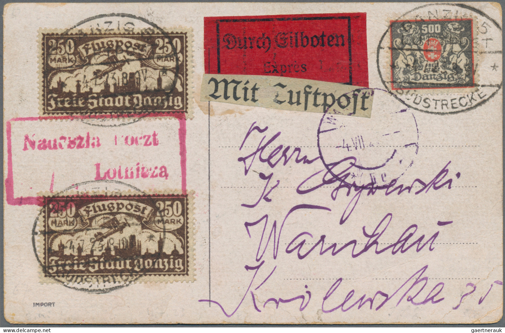 Danzig - Flugpost: 1923, 250 M Flugpostmarke, Zwei Einzelwerte In MiF Mit Wappen - Autres & Non Classés