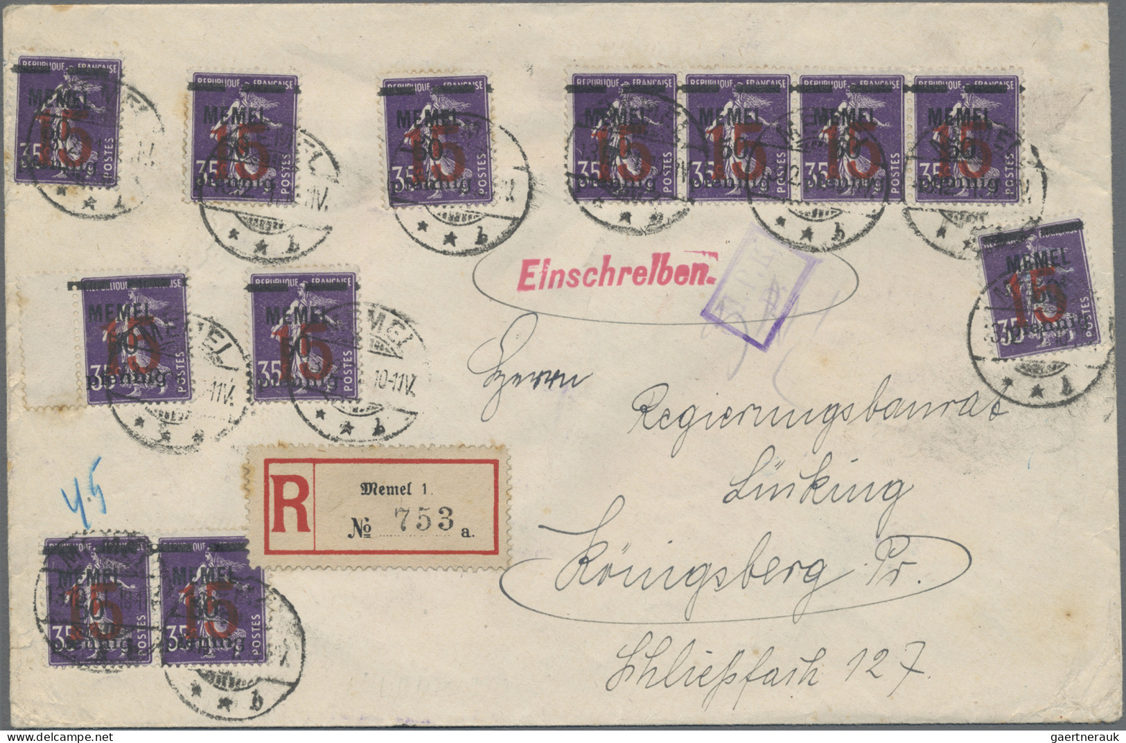 Memel: 1921, 15 Auf 50 Pf Auf 35 C. Rotviolett, Zwölf Werte (incl. Waagerechtem - Klaipeda 1923