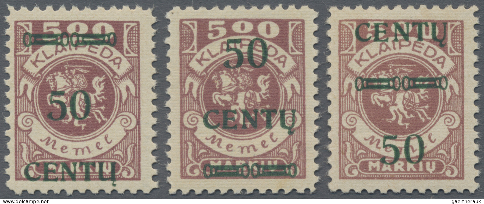 Memel: 1923, 50 C. A. 500 M., Drei Postfrische Exemplare Mit Unterschiedlichen A - Memelgebiet 1923