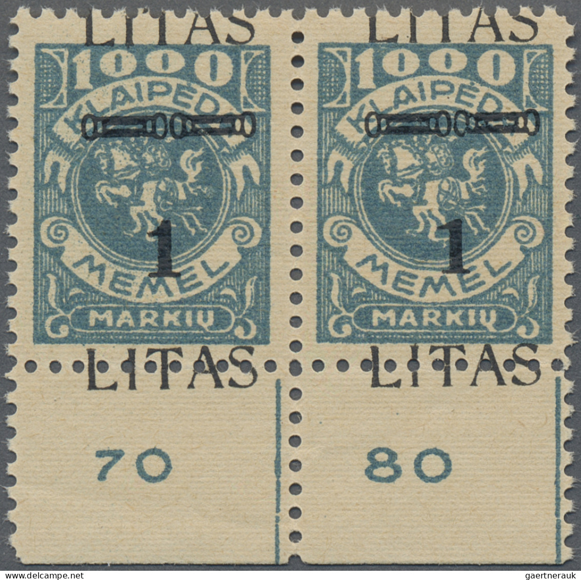 Memel: 1923, Freimarken 1 Lit. Auf 1000 Mk., Postfrisches Waagerechtes Zusammend - Memel (Klaïpeda) 1923