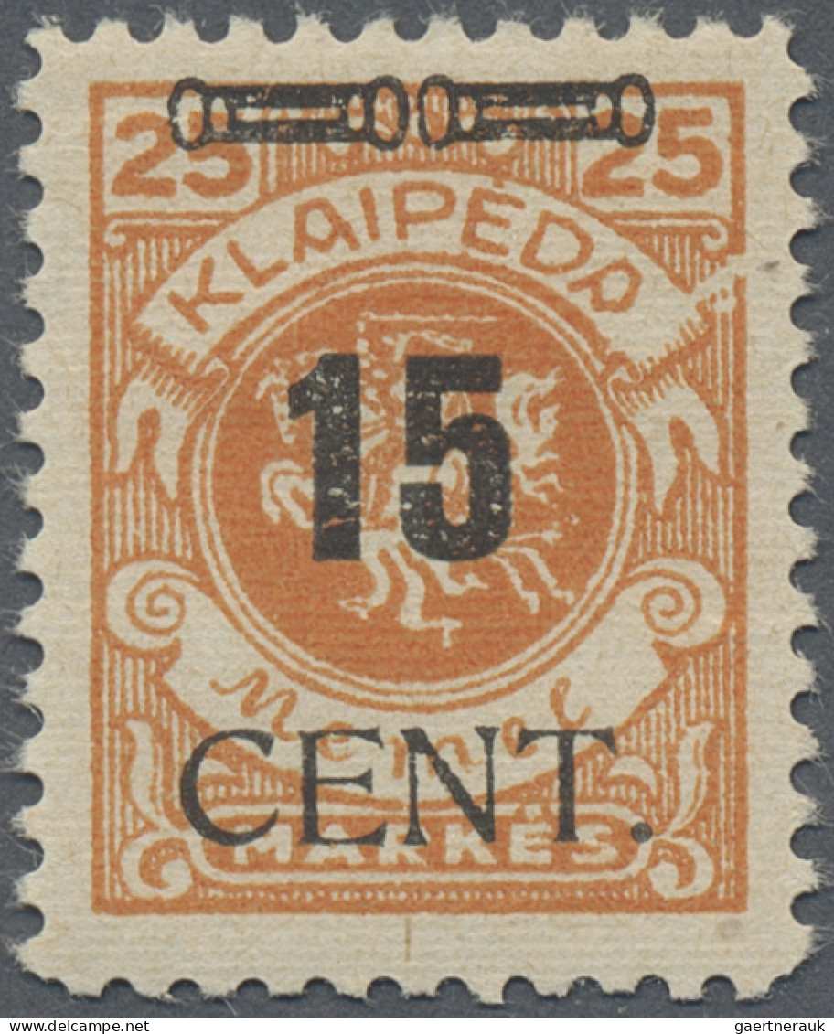 Memel: 1923, Freimarke 15 C. Auf 25 Mark Lebhaftrötlichorange Mit Schwarzem Buch - Klaipeda 1923