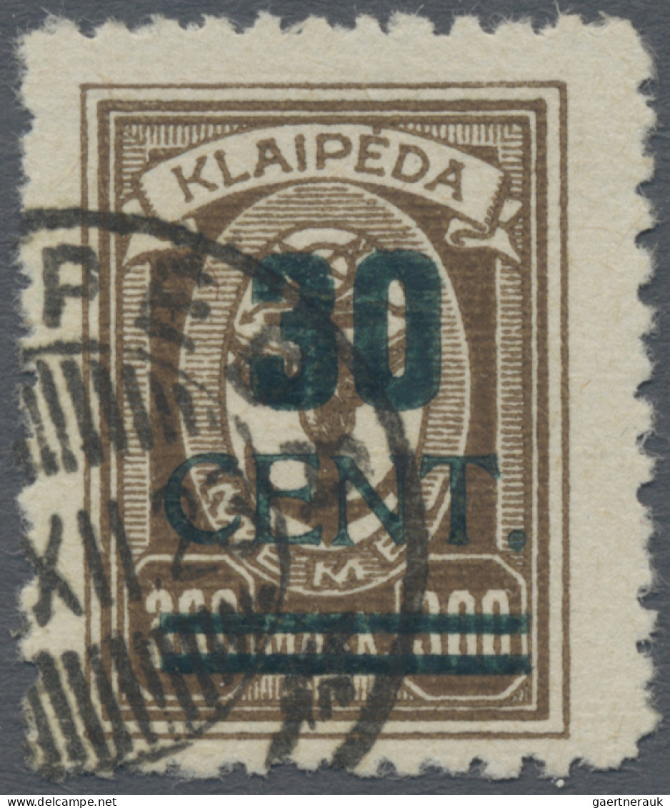 Memel: 1923, 30 C. Grünaufdruck, Aufdrucktype I, Schwarzgrüner Blockzifferaufdru - Memel (Klaïpeda) 1923