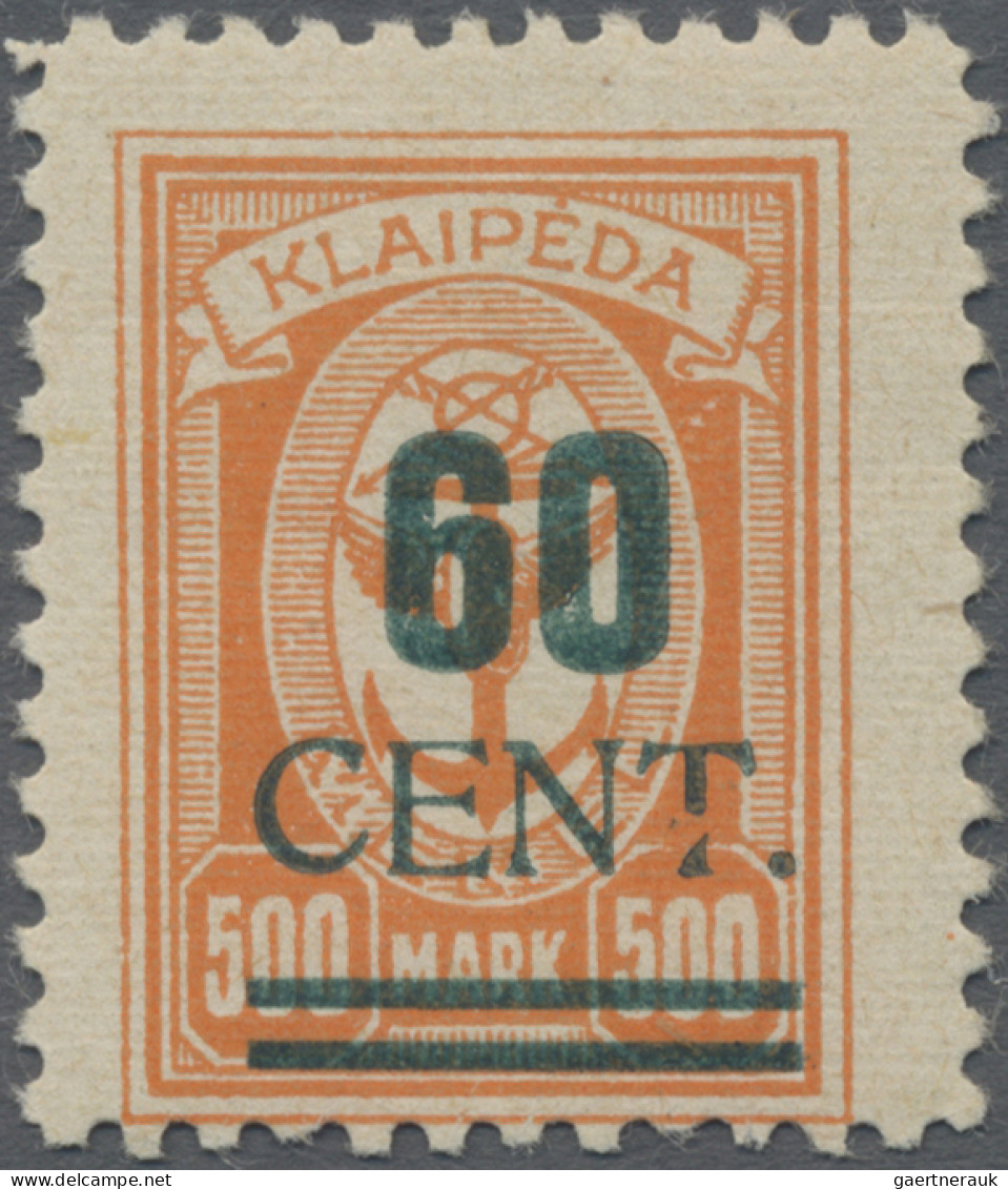 Memel: 1923, 60 C. Auf 500 M Grünaufdruck, Aufdrucktype I Mit Aufdruckfehler "Kr - Memelgebiet 1923