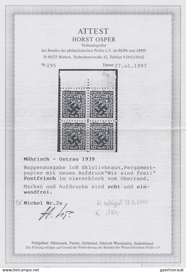 Dt. Besetzung II WK - Böhmen Und Mähren - Mährisch-Ostrau: 1939, Staatswappen, 1 - Occupation 1938-45