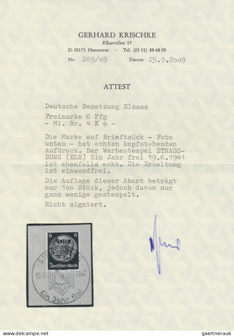 Dt. Besetzung II WK - Elsass: 1940, 6 Pfennig Hindenburg-Medaillon Mit KOPFSTEHE - Occupation 1938-45