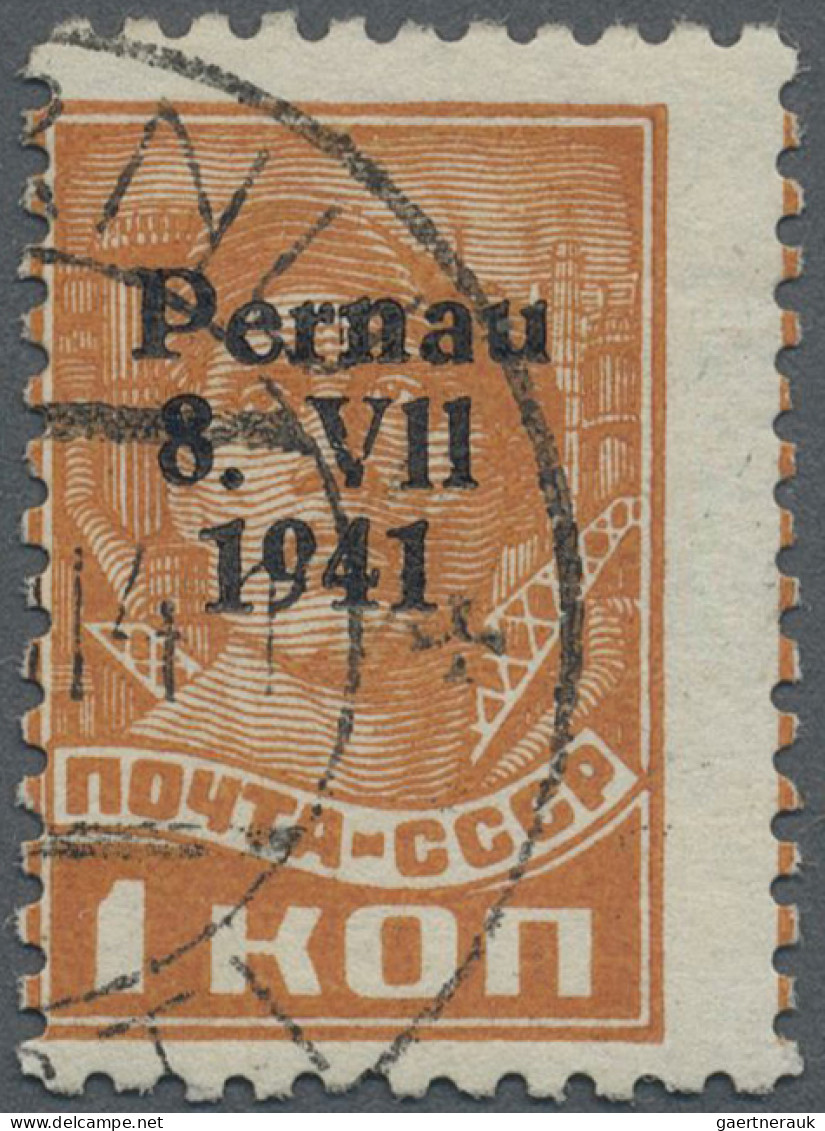 Dt. Besetzung II WK - Estland - Pernau (Pärnu): 1941, 1 K Rötlichorange Freimark - Occupation 1938-45