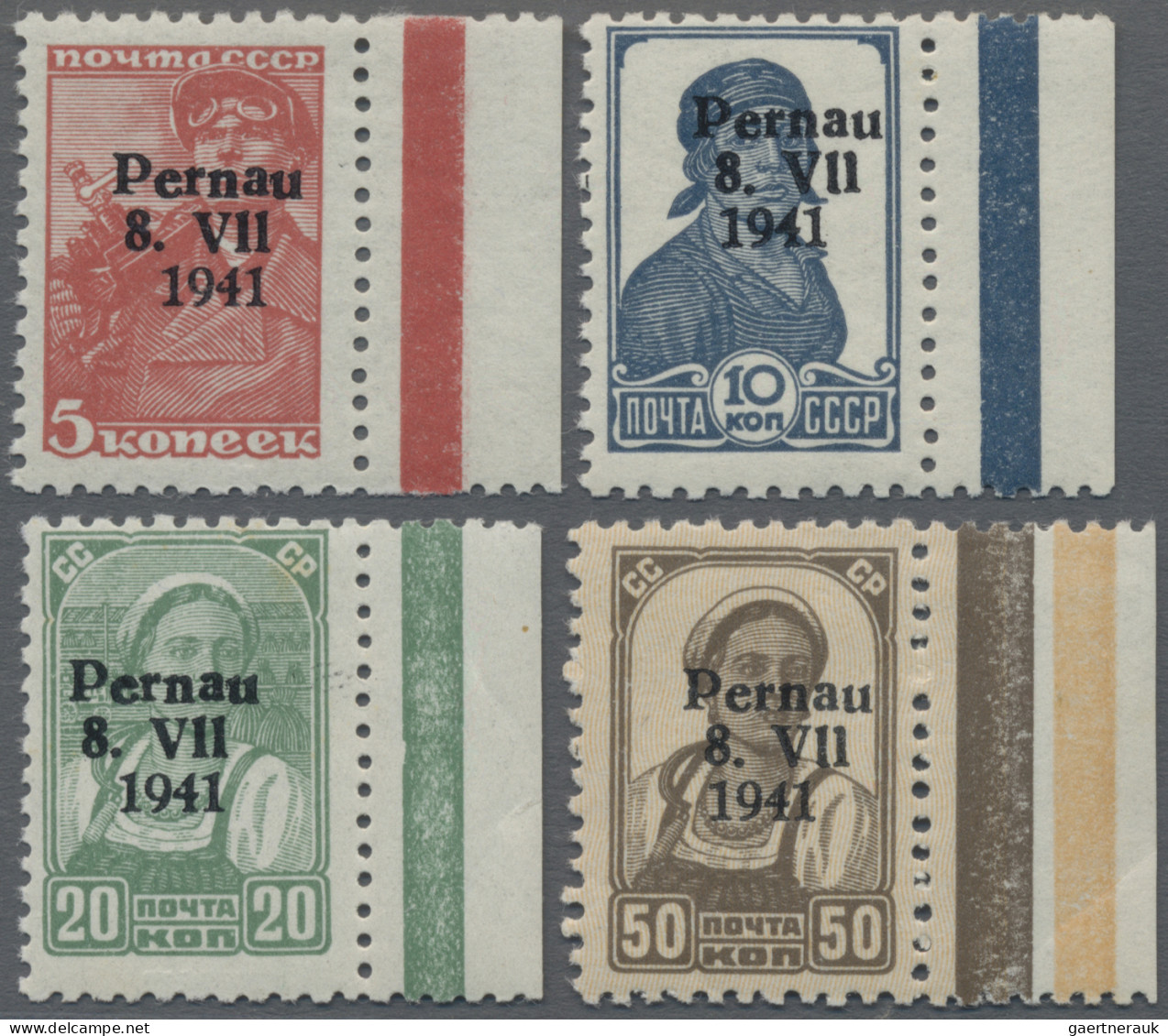 Dt. Besetzung II WK - Estland - Pernau (Pärnu): 1941, 5 K, 10 K, 20 K Und 50 K F - Occupation 1938-45