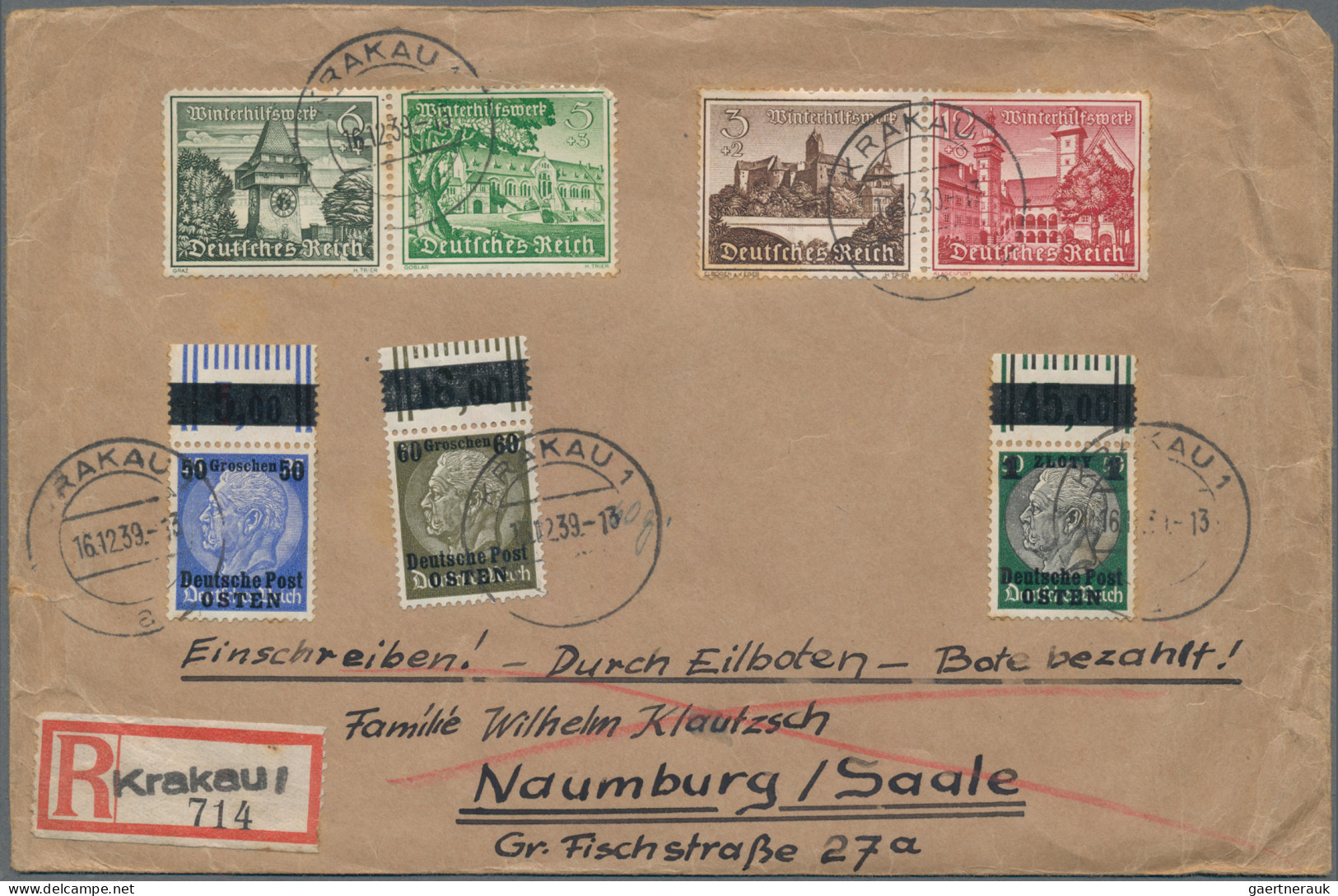 Dt. Besetzung II WK - Generalgouvernement: 1939, Hindenburg 50 Gr. Auf 25 Pfg. U - Occupation 1938-45