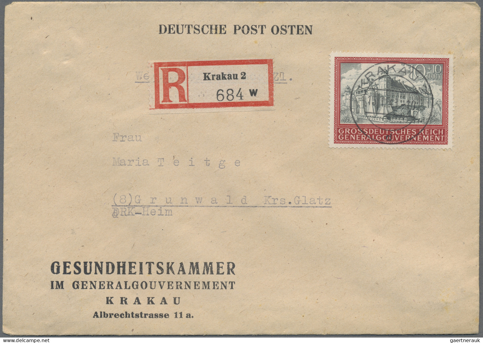 Dt. Besetzung II WK - Generalgouvernement: 1944 'Burg Von Krakau' 10+10 Zl Als E - Besetzungen 1938-45