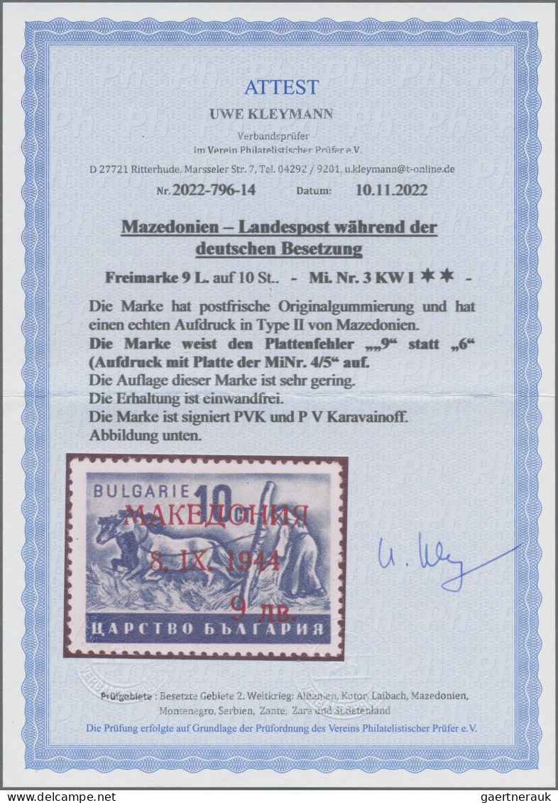 Dt. Besetzung II WK - Mazedonien: 1944, "9" L Auf 10 St Mit Kopfstehendem Wertau - Besetzungen 1938-45