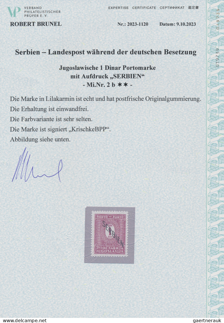 Dt. Besetzung II WK - Serbien - Portomarken: 1941, 1 Din Portomarke In Der äußer - Besetzungen 1938-45