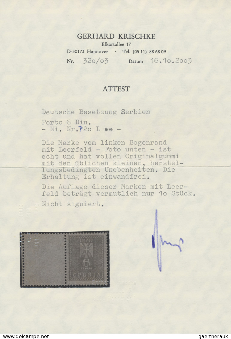 Dt. Besetzung II WK - Serbien - Portomarken: 1943, 6 D Dunkelrötlichorange, Post - Besetzungen 1938-45