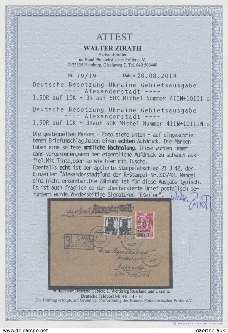 Dt. Besetzung II WK - Ukraine - Alexanderstadt: 1942, 2 X 1,50 R Auf 10 K Dkl'pr - Bezetting 1938-45