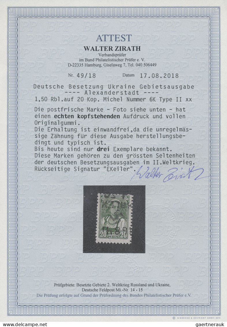 Dt. Besetzung II WK - Ukraine - Alexanderstadt: 1942, 1,50 R Auf 20 K Schwarzgel - Ocupación 1938 – 45