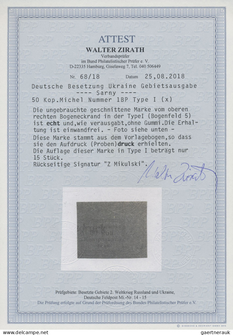 Dt. Besetzung II WK - Ukraine - Sarny: 1941, 50 K Schwarz Auf Dunkelblaugrau, Ty - Occupation 1938-45