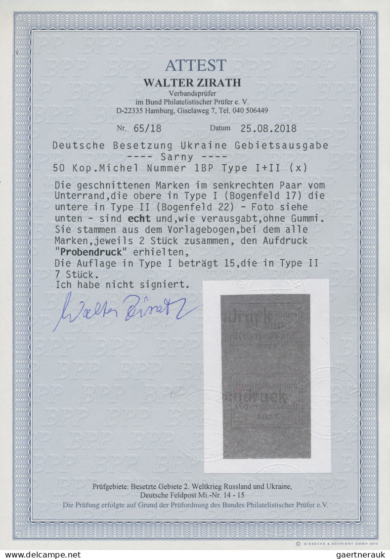 Dt. Besetzung II WK - Ukraine - Sarny: 1941, 50 K Schwarz Auf Dunkelblaugrau, Se - Occupation 1938-45